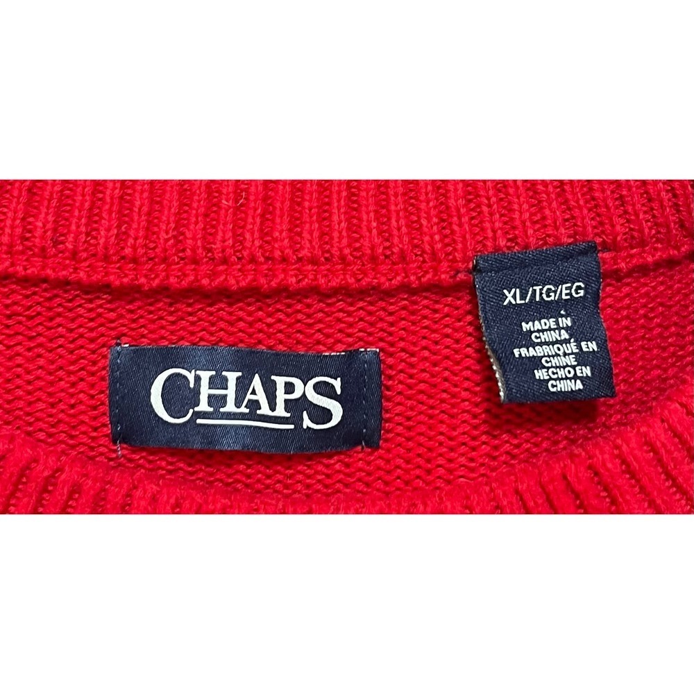 Chaps Mens Sweater XL Striped Crew Neck Red Blue Pullover Knitwear Casual - Picture 11 of 12